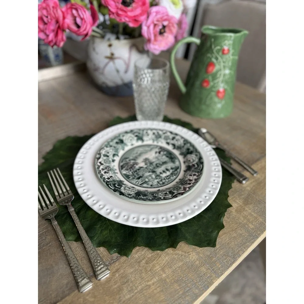 Set Of 12 Green Faux Leaf Shaped Placemats Hollywood Regency Style
